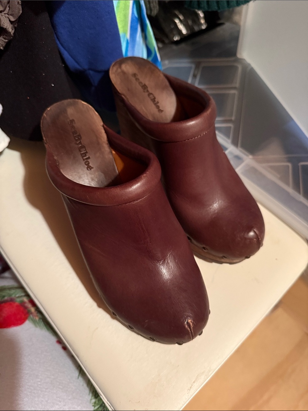 See By Chloe Men's Wine Leather Slip-On Clogs